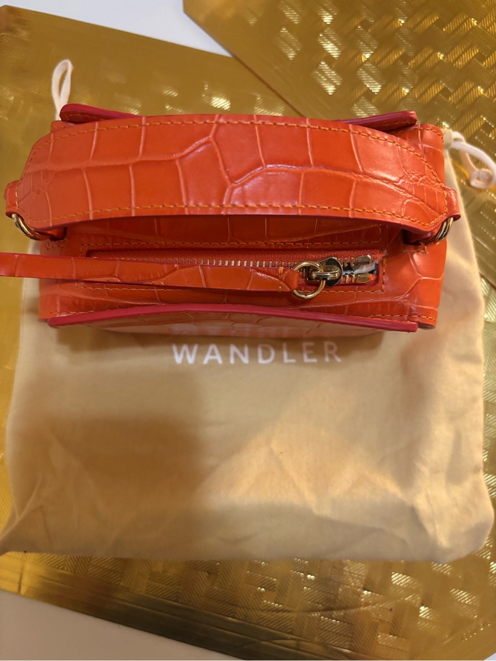 Wandler Orange Croc-Embossed Mini Top-Handle Bag